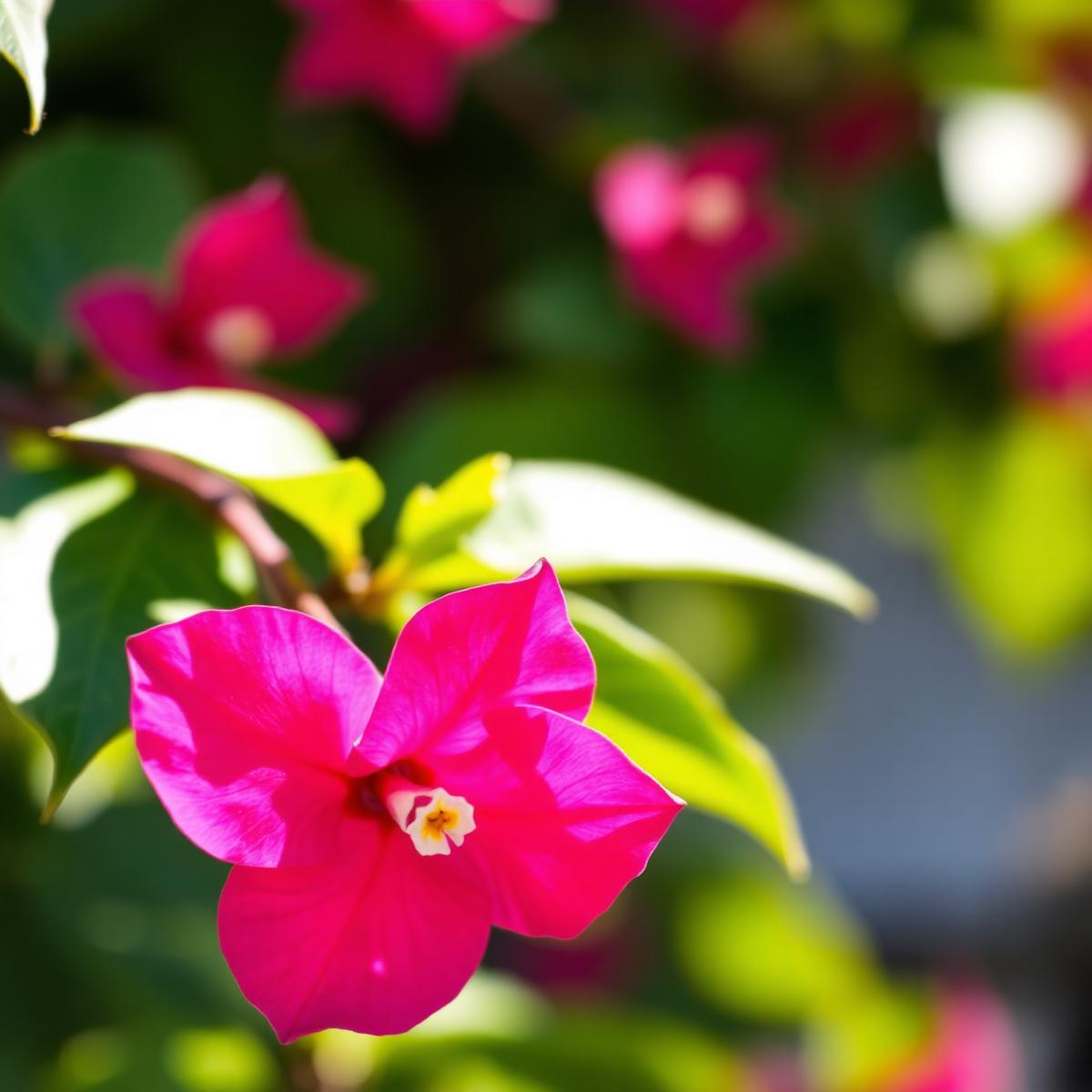A vibrant magenta bougainvillea bloom in close-up